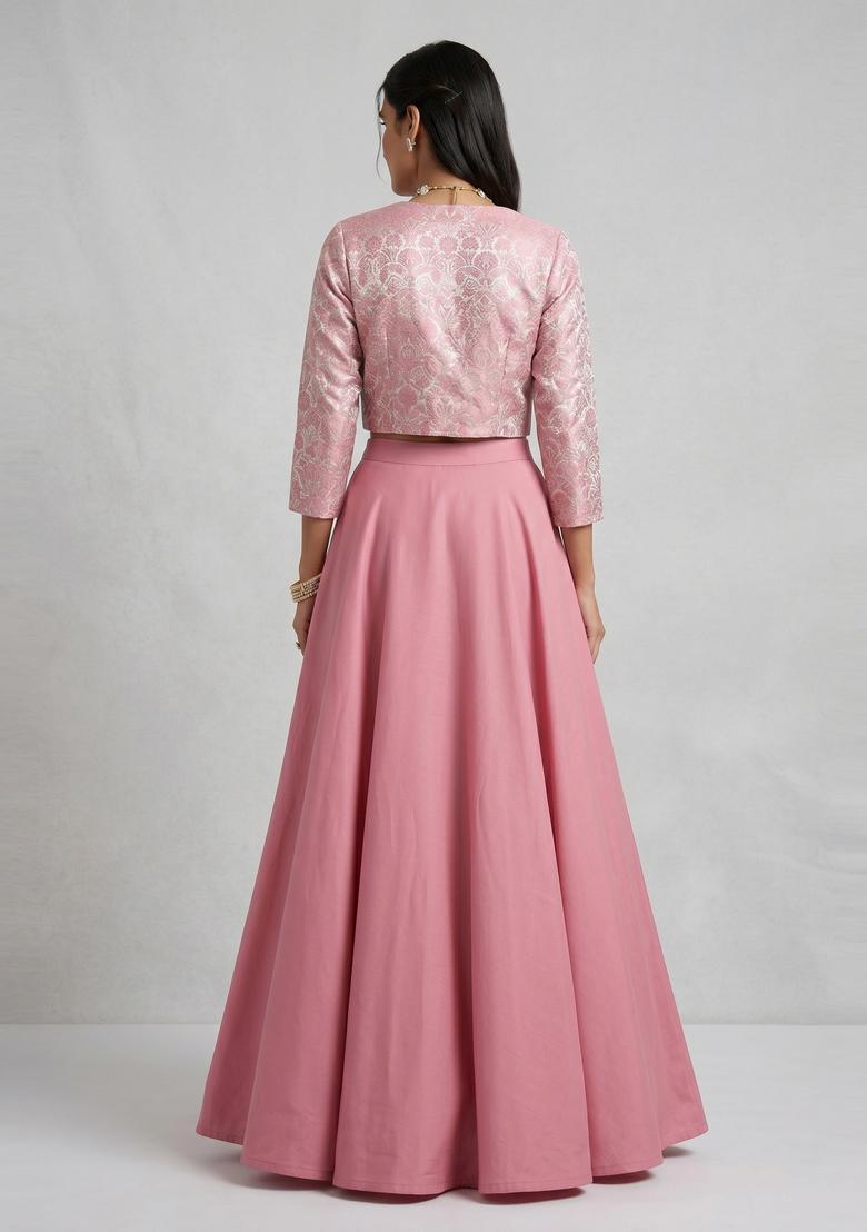 Pink Silk Blend Lehenga Set - Indya