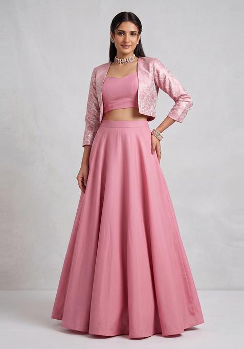 Pink Silk Blend Lehenga Set