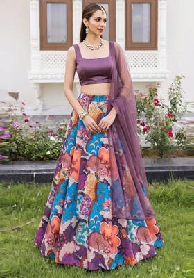 Purple Solid Georgette Lehenga Set