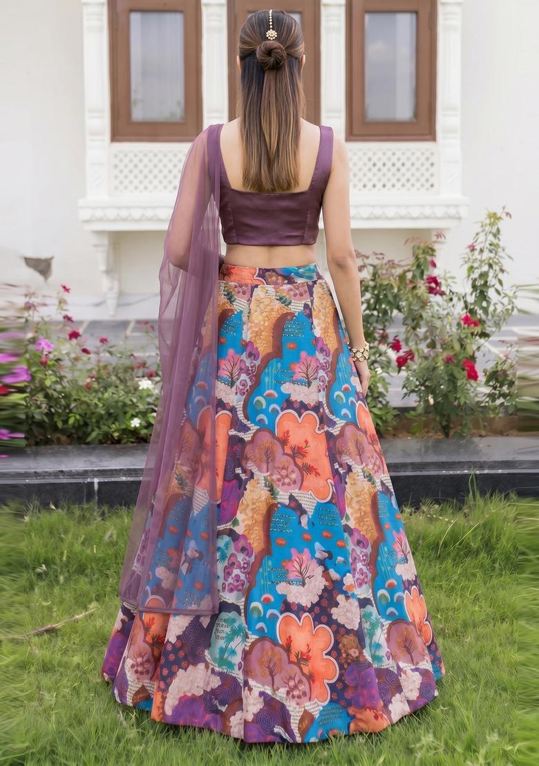 Purple Solid Georgette Lehenga Set - Indya