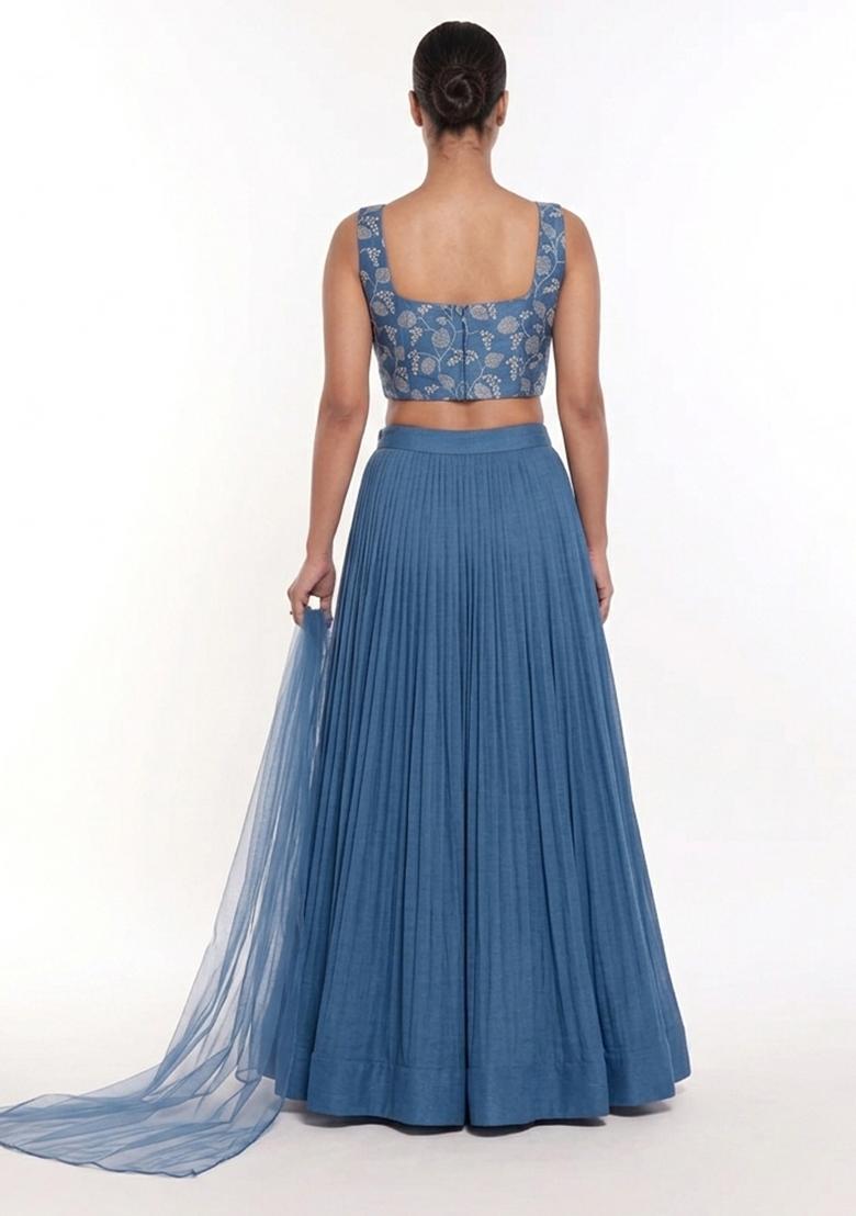 Blue Printed Lehenga Set - Indya