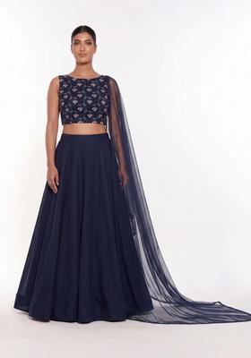 Black Printed Georgette Lehenga Set