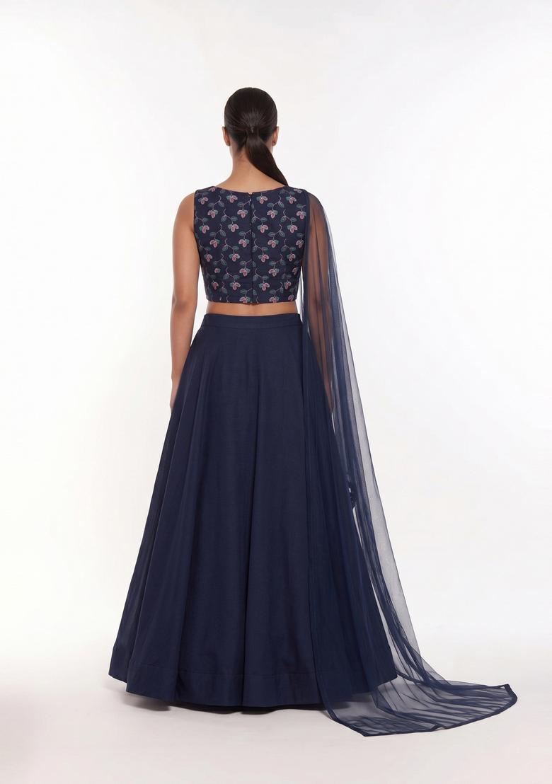 Black Printed Georgette Lehenga Set - Indya