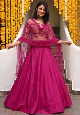 Magenta Embroidered Silk Blend Lehenga Set