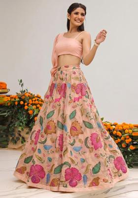 Peach Solid Organza Lehenga Set
