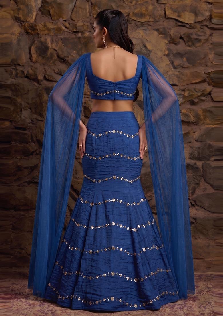 Navy Blue Embellished Lehenga Set - Indya