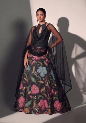 Black Solid Organza Lehenga Set