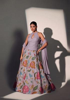 Dusty Mauve Solid Organza Lehenga Set