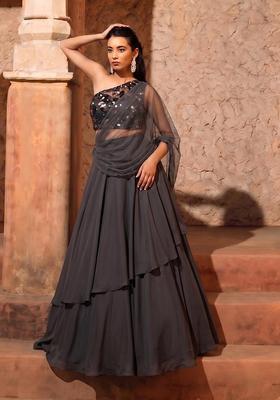 Black Sequin Net Lehenga Set