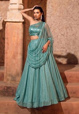 Mint Sequin Net Lehenga Set
