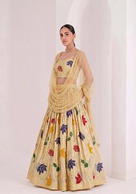 Pastel Yellow Printed Tissue Lehenga Set