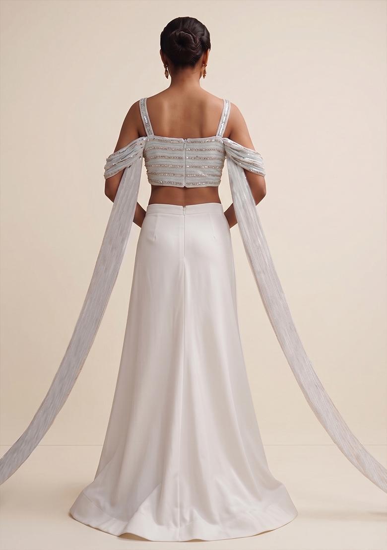 Off White Sequin Silk Blend Fusion Set - Indya
