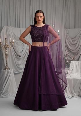 Deep Wine Embellished Net Lehenga Set