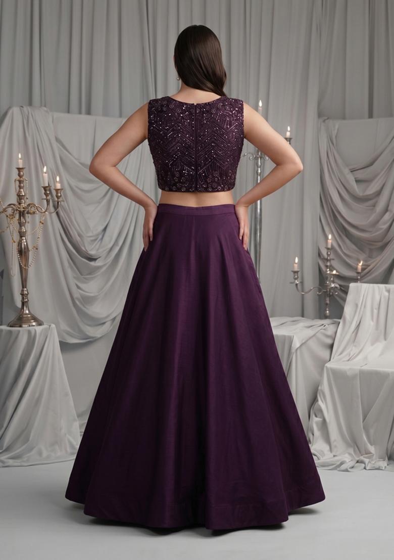 Deep Wine Embellished Net Lehenga Set - Indya