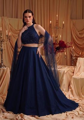 Navy Blue Embellished Net Lehenga Set