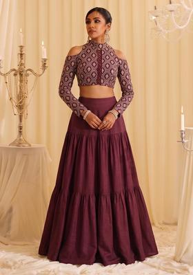 Maroon Sequin Georgette Lehenga Set