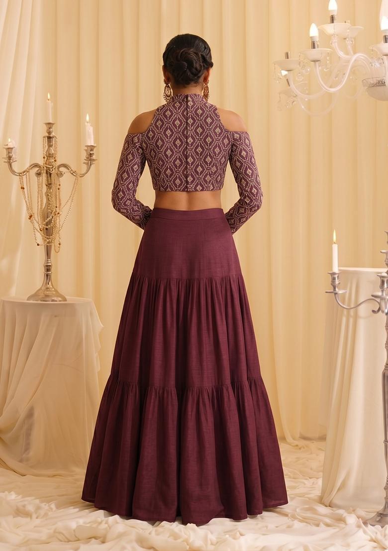 Maroon Sequin Georgette Lehenga Set - Indya