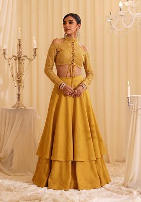 Mustard Sequin Georgette Lehenga Set