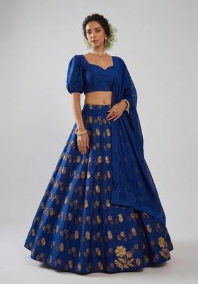Royal Blue Solid Lehenga Set