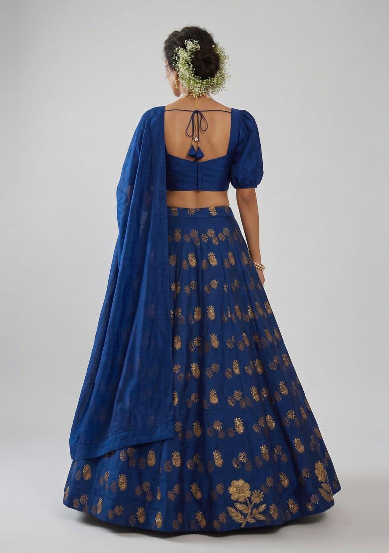 Royal Blue Solid Lehenga Set - Indya