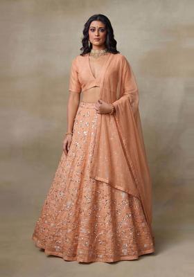 Peach Solid Lehenga Set