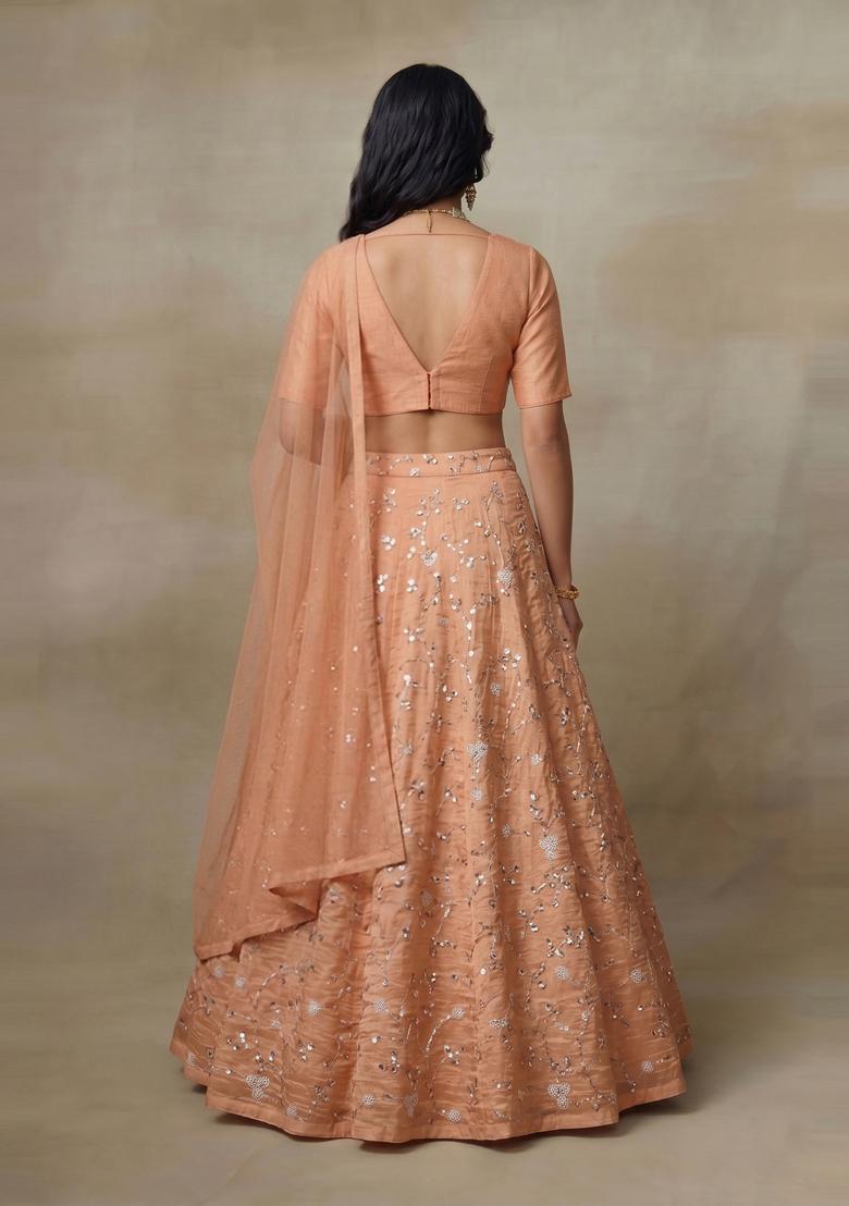 Peach Solid Lehenga Set - Indya