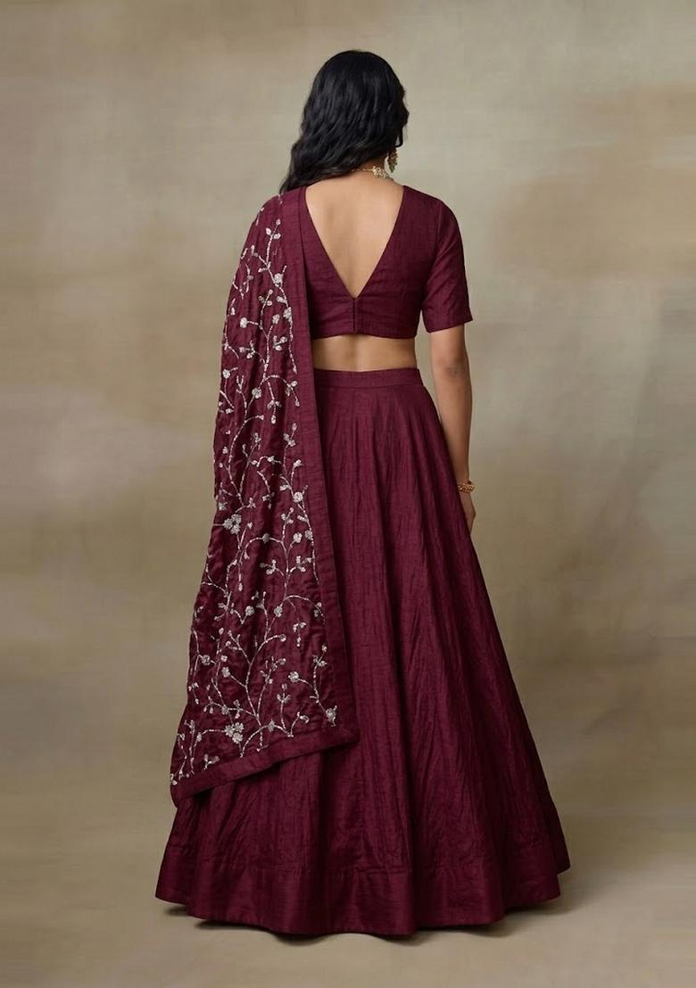 Wine Solid Lehenga Set - Indya