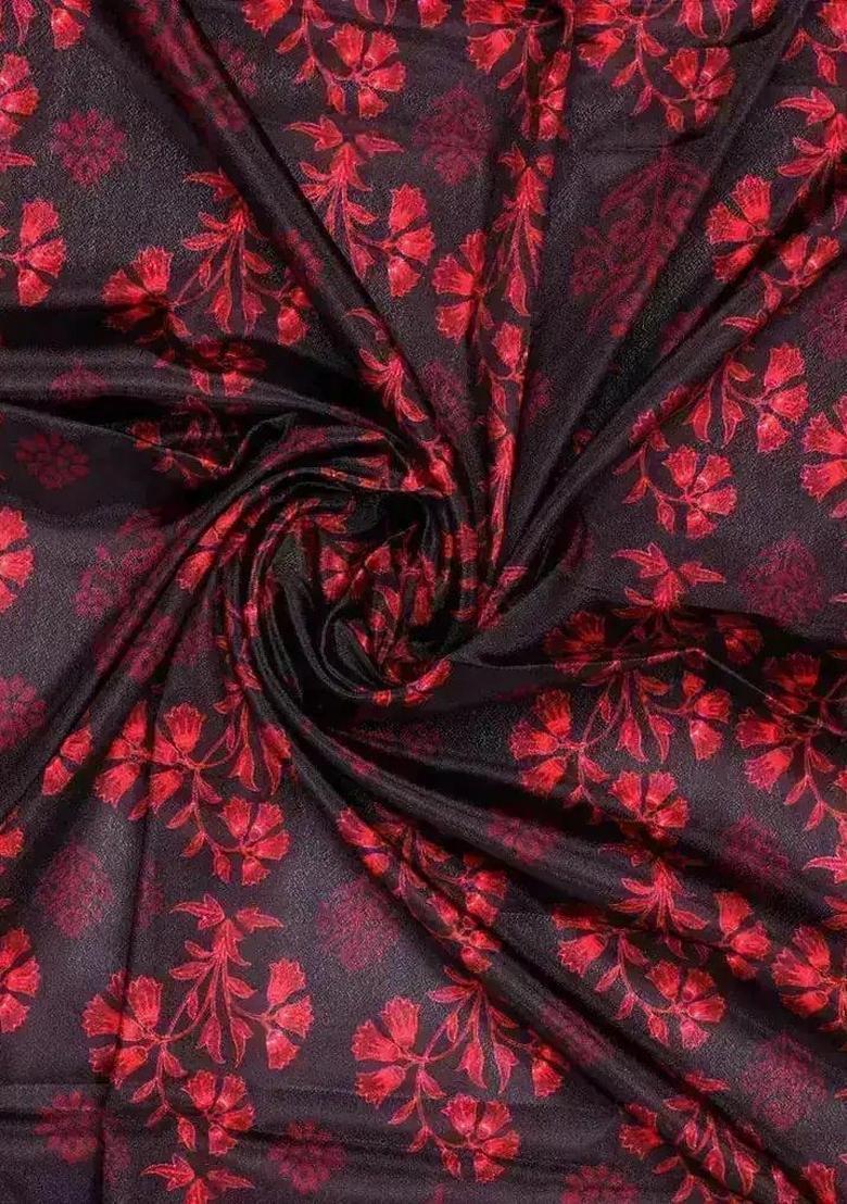 Wine Red Printed Pre Draped Saree Set - Indya