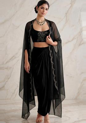 Black Embroidered Handwork Fusion Set