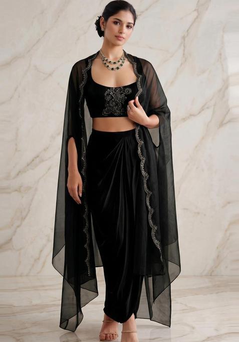 Black Embroidered Handwork Fusion Set