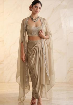 Champagne Beige Embroidered Handwork Fusion Set