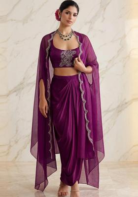 Magenta Embroidered Handwork Fusion Set