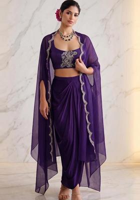 Deep Purple Embroidered Handwork Fusion Set