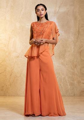 Peach Embroidered Handwork Fusion Set
