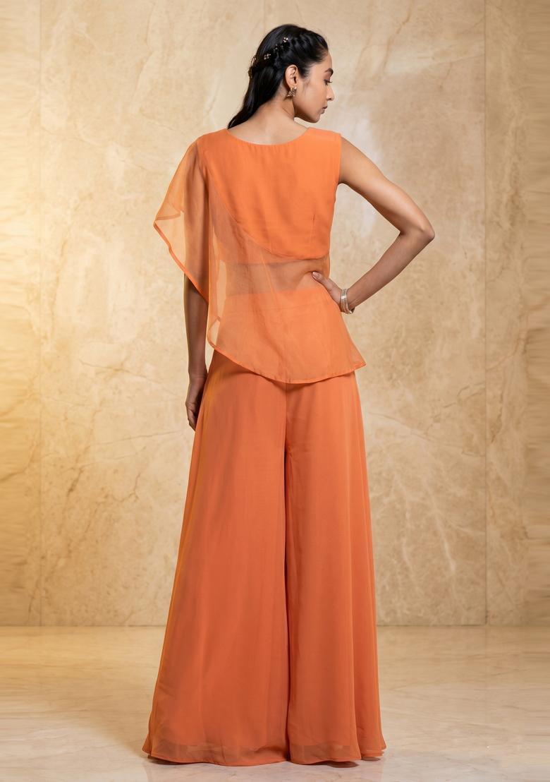 Peach Embroidered Handwork Fusion Set - Indya