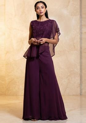 Deep Plum Embroidered Handwork Fusion Set