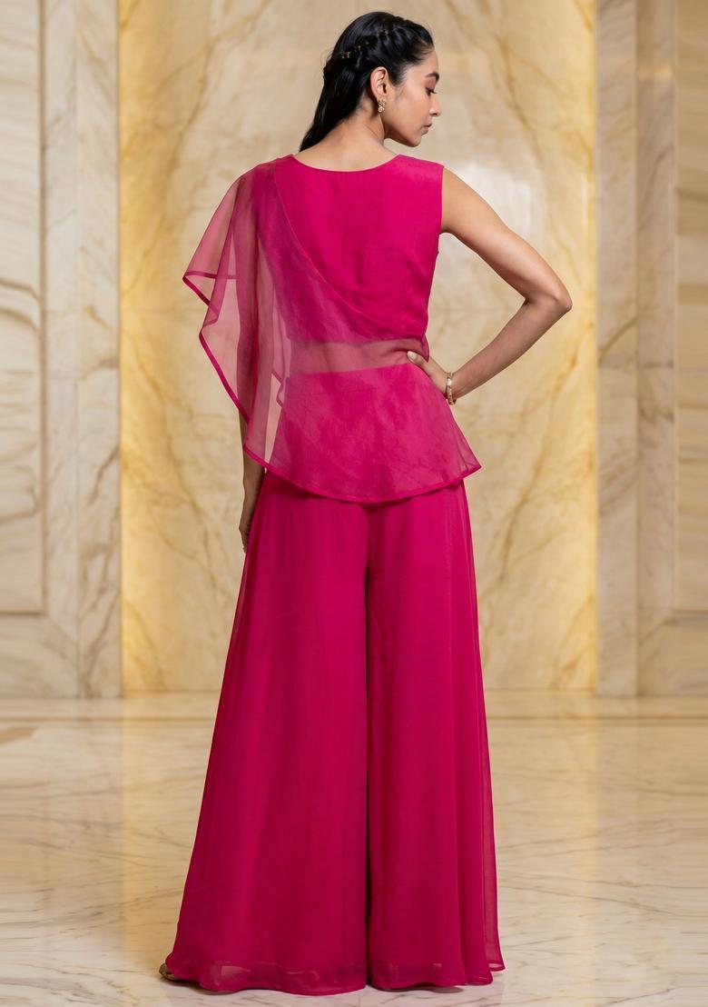Pink Embroidered Handwork Fusion Set - Indya