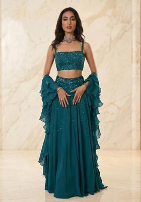 Teal Embroidered Handwork Lehenga Set