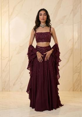 Deep Maroon Embroidered Handwork Lehenga Set