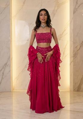 Magenta Embroidered Handwork Lehenga Set
