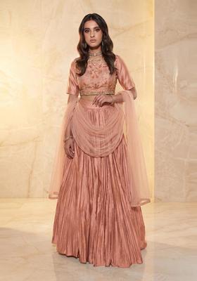 Dusty Pink Embroidered Handwork Lehenga Set