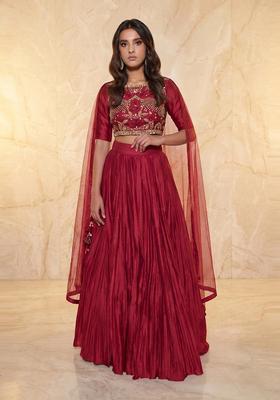 Maroon Embroidered Handwork Lehenga Set