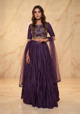 Deep Purple Embroidered Handwork Lehenga Set