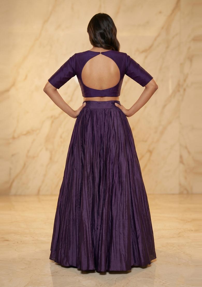 Deep Purple Embroidered Handwork Lehenga Set - Indya