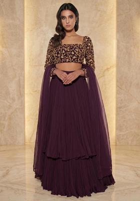 Deep Purple Embroidered Handwork Lehenga Set