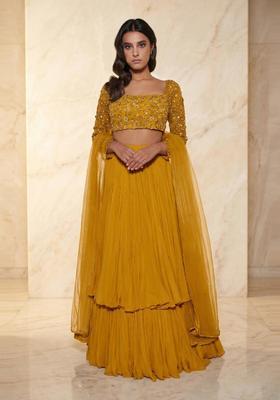 Mustard Embroidered Handwork Lehenga Set