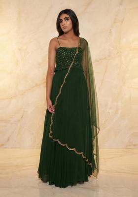 Forest Green Embroidered Handwork Lehenga Set