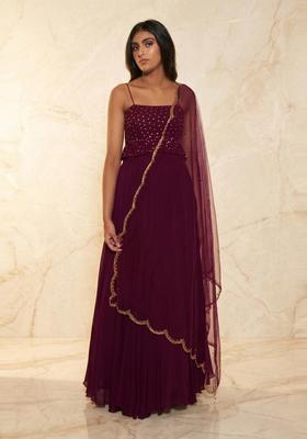 Deep Purple Embroidered Handwork Lehenga Set