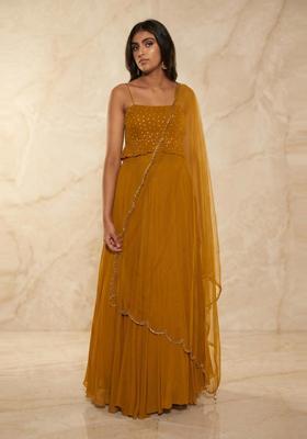 Mustard Embroidered Handwork Lehenga Set
