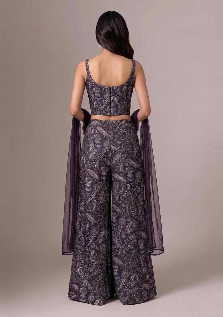 Deep Purple Brocade Fusion Set - Indya